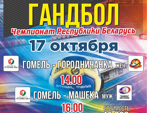 17 октября в Гомеле состоятся два матча чемпионата Беларуси по гандболу
